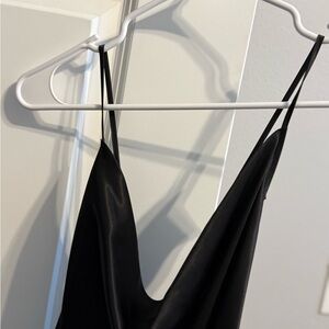 Black Satin Low Back Midi Dress